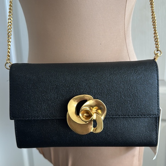 Ted Baker London Kira Rose Clutch Brushed Gold Black Leather Shoulder Handbag - Picture 14 of 16